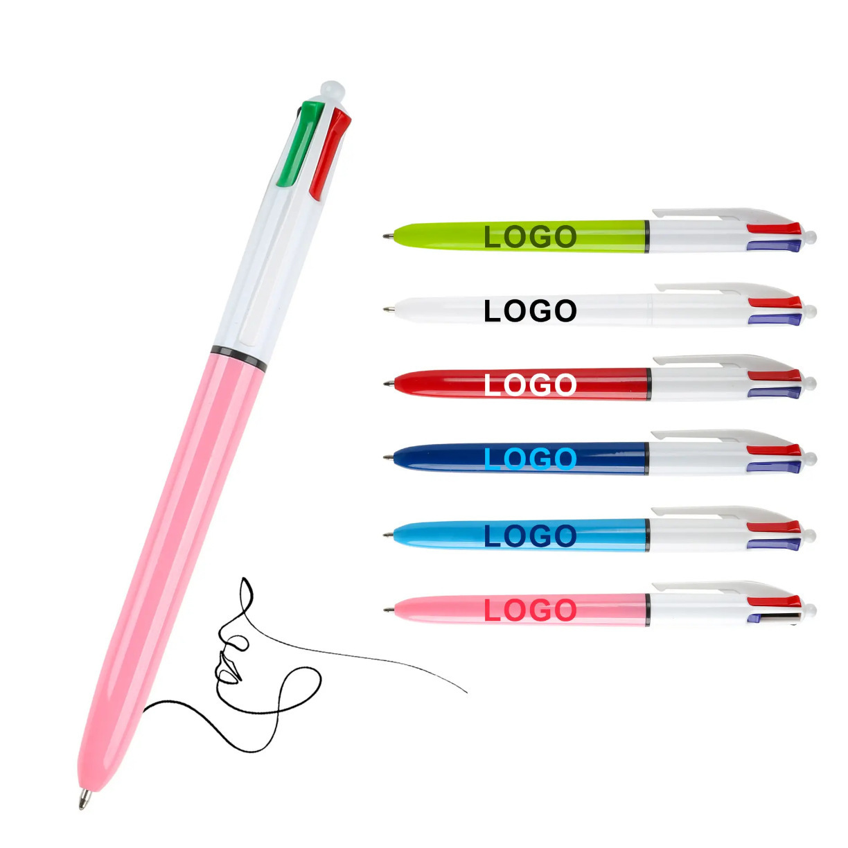 Inventario cuatro en uno bolígrafo manual de cuatro colores trazos de puntos clave marcador de línea multicolor bolígrafo puede imprimir logotipo