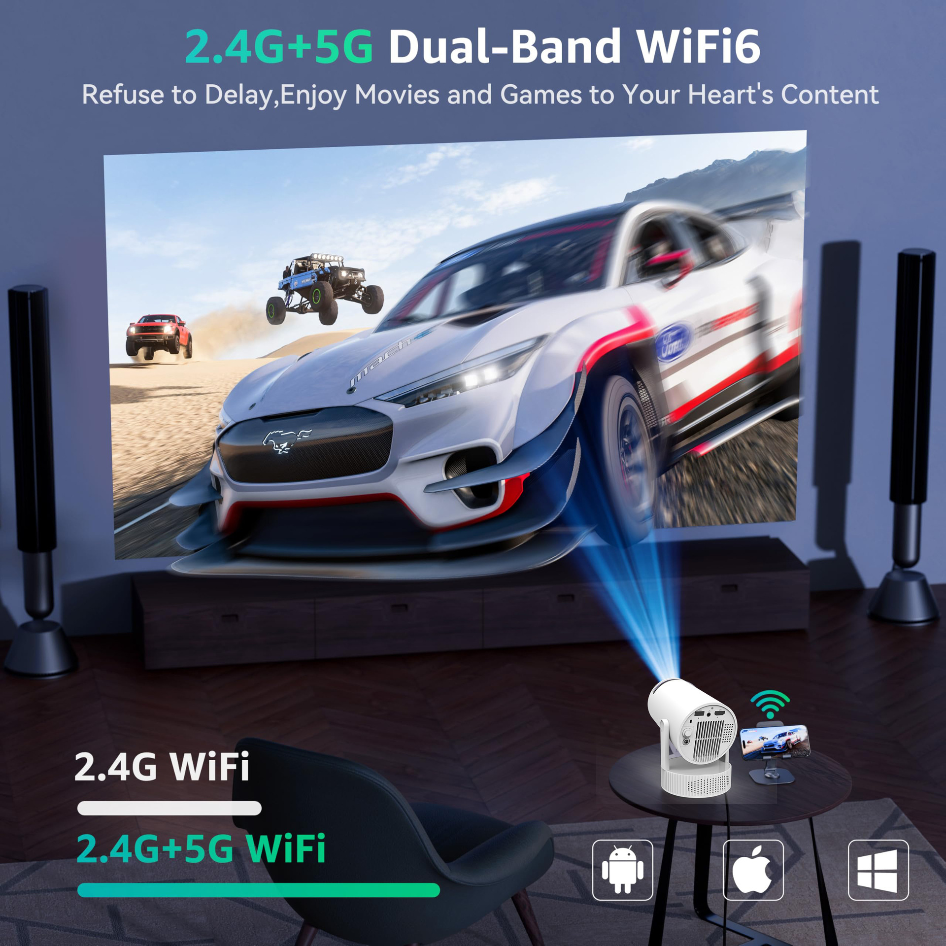 Sınır Ötesi Projektör Ev Tipi Taşınabilir HD Açık Hava Kamp Bataryalı Akıllı Telefon Ekran Yansıtma Projektör