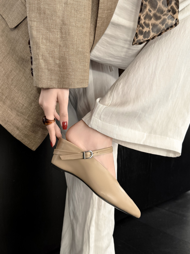 Sandal nữ hở mũi gót nêm cao da bò tăng chiều cao quai ngang — màu đen, màu trắng, màu mơ chi tiết 2