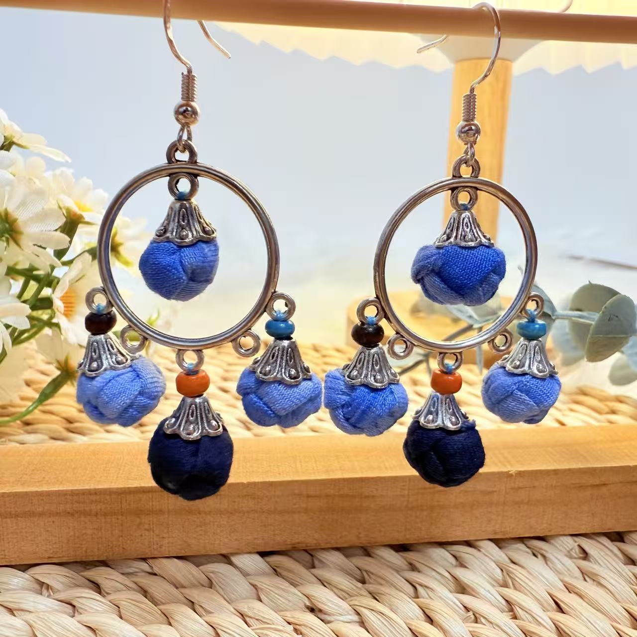 Ethnic woven earrings from Yunnan province handmade