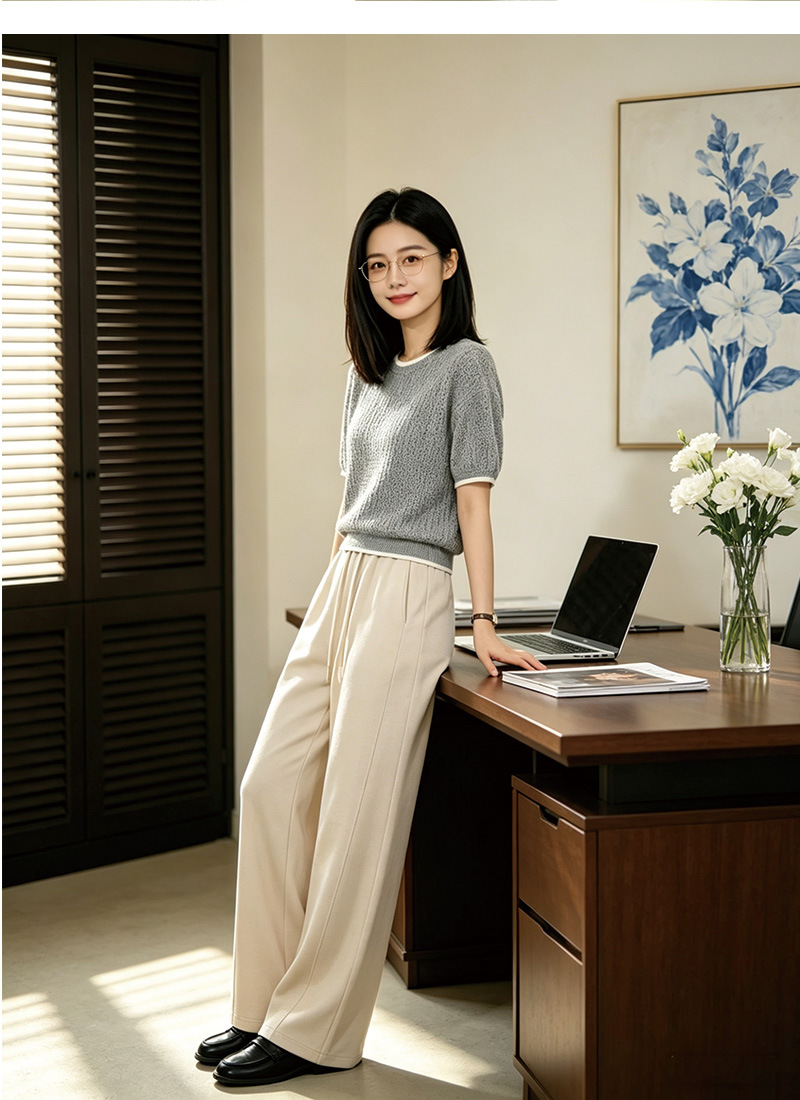 Quần culottes nữ ống rộng dáng lưỡi liềm cảm giác mát lạnh — Xanh navy chi tiết 22