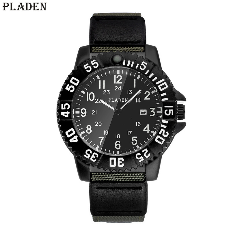 PLADEN Watch Field Luminous Digital Easy to See Men's Waterproof Nylon Belt Quartz Watch Men's Hot Selling Wrist Watch