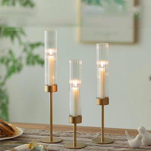 Cross-Border Amazon Glass Candle Holder Metal Candle Holder Wedding Table Hotel Layout Electroplated Candle Holder Window Decoration