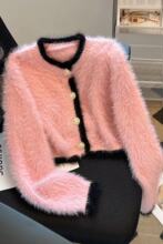 白色小香风短款马海毛毛衣外套女秋冬针织开衫软糯加厚小个子上衣