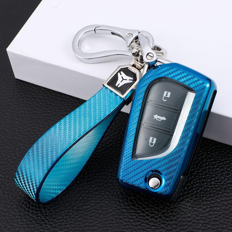 블루 + 탄소 섬유 패턴 키 체인