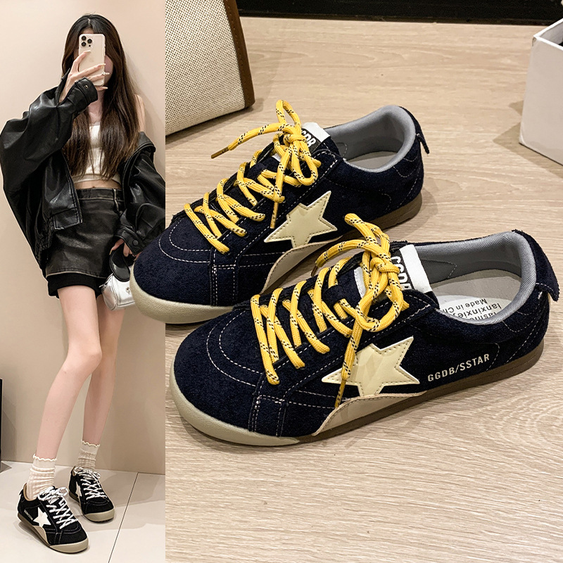 复古星星做旧脏脏鞋女2025秋季新款百搭德训鞋平底休闲运动阿甘鞋