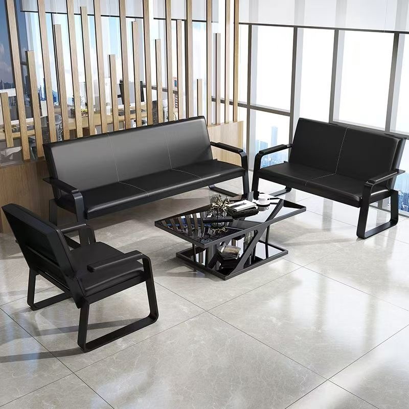 Office sofa, business reception room sofa and coffee table set, simple modern iron art bench chair, three-seater sofa