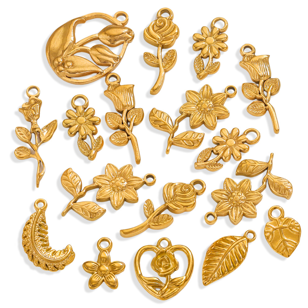 Acero inoxidable retro colgante rosa pulsera colgante de acero titanio corazón de桃 DIY colgante de hojas impermeables al por mayor