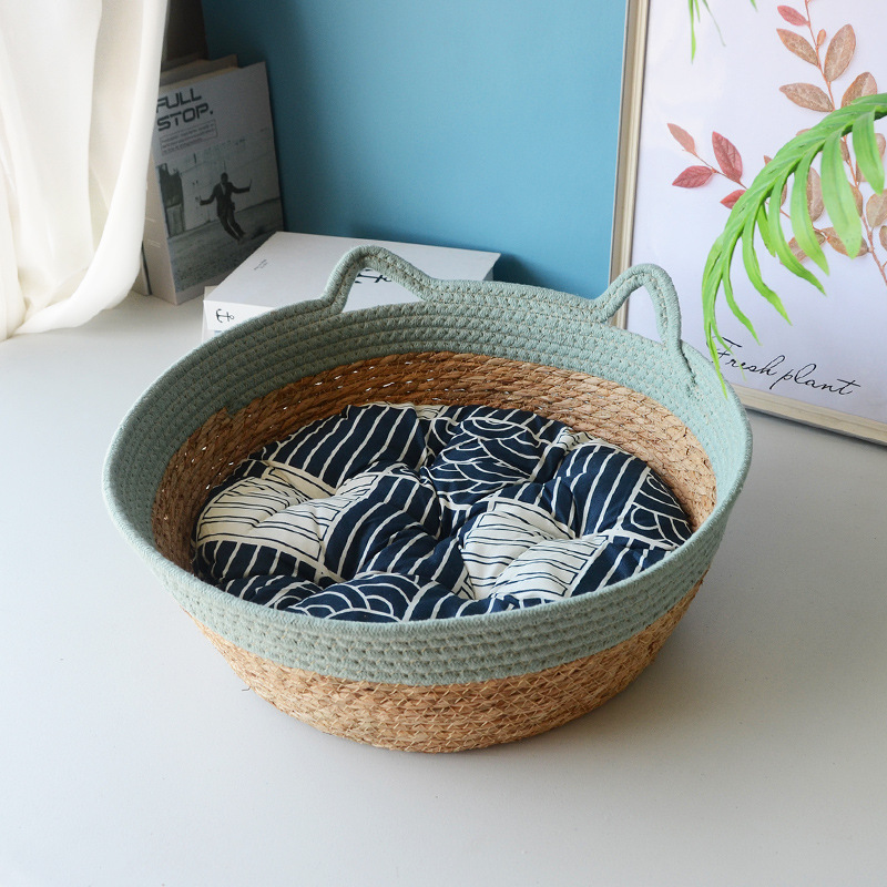 청록색 고양이 귀 소켓 + 파란색 화장솜