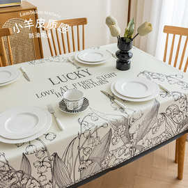 新款小羊皮印花桌布轻奢氛围感餐桌布防水防油免洗茶几布隔热耐烫
