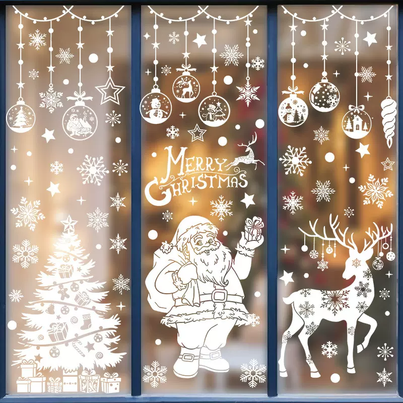 跨境批发圣诞节雪花静电贴橱窗装饰白色雪景玻璃贴派对PVC贴纸