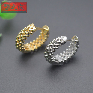 Cross-border Hot Sale DIY Wholesale Earrings Accessories Copper Plated 18K Gold Silver Round Hollow Mesh Ear Hook Ear Buckle
