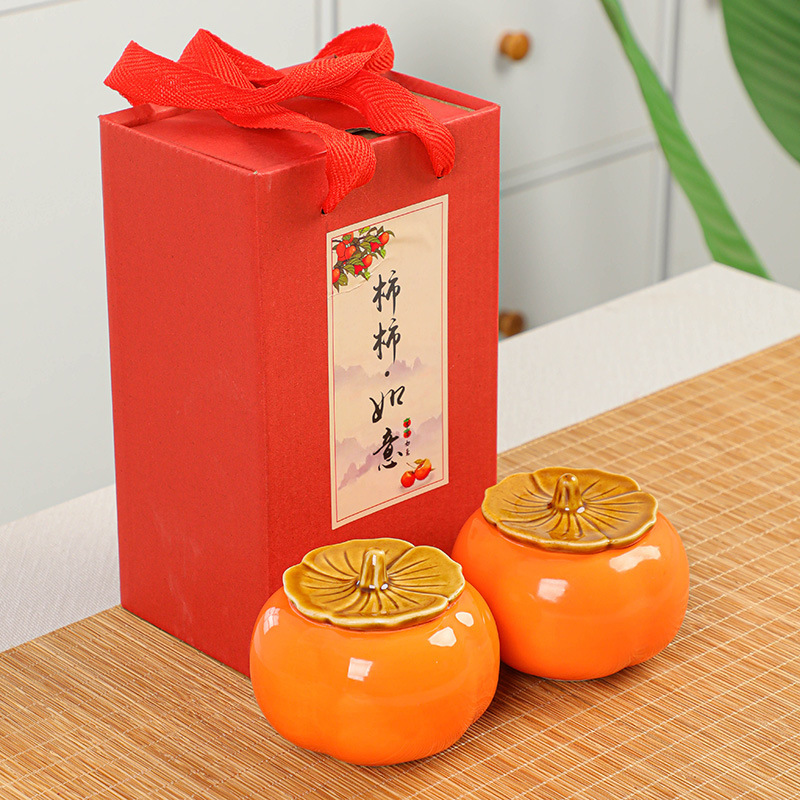 Creative Everything as Good as You Can Ceramic Persimmon Tea Cans Ornaments Small Household Tea Stores Good Things as a Gift Box
