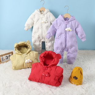 Shopping Mall Off-Season White Duck down Jacket Hooded Warm Jumpsuit 24 Winter Outing Clothes Newborn Crawling Clothes