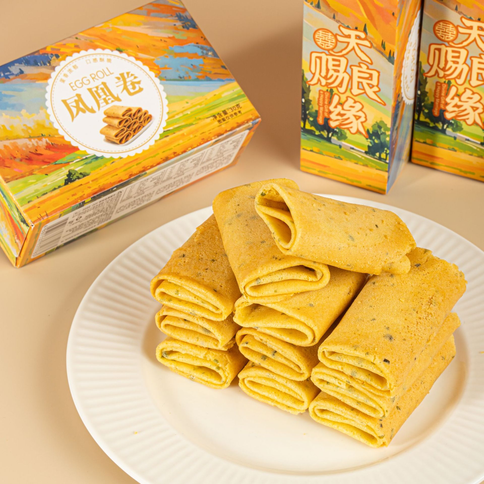 香港怡可缘手工蛋卷天赐良缘芝麻味海苔味凤凰卷喜事喜饼婚庆礼品