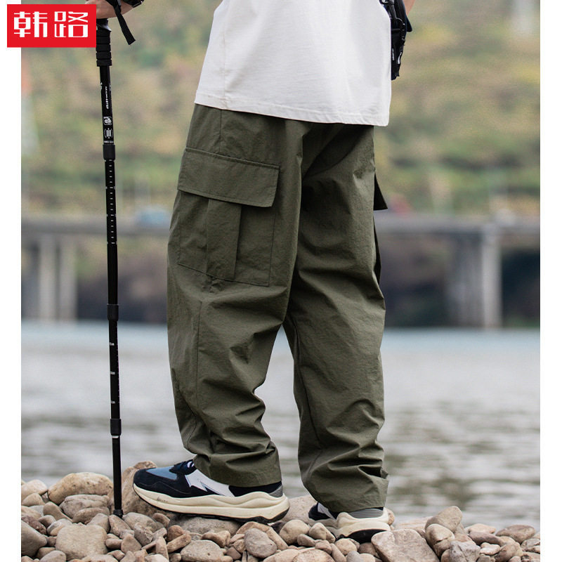 Men's Spring New Style Cargo Pants with Three-Dimensional Patch Pockets, Mountain-Style, Lightweight, Loose Fit, Pleated Design, Casual Long Pants for Men