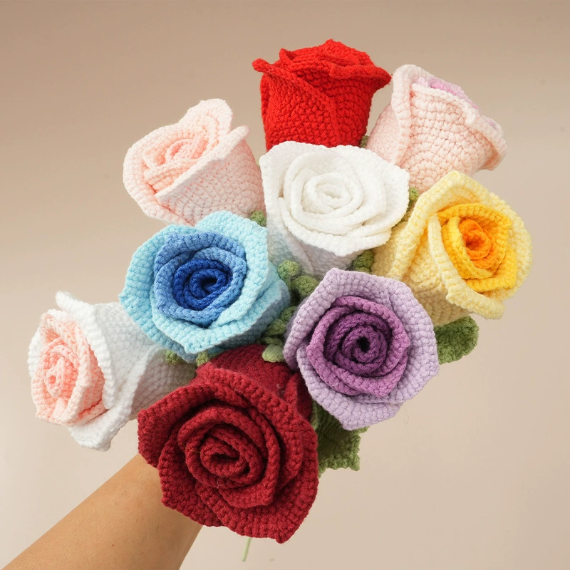 Винное стекло роза отделка чисто ручное плетение букет домашняя декора crochet имитационный цветок шерстяной подарок для подруги