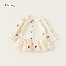 邦选童装女童连衣裙春季新品森系长袖儿童裙子温柔风娃娃领公主裙