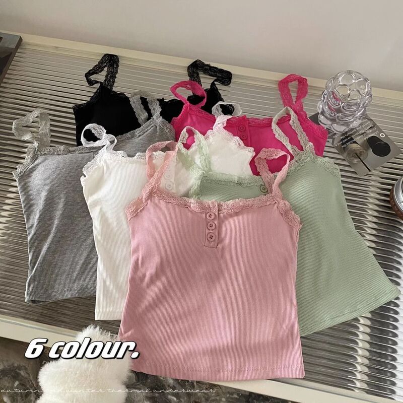 Lace Camisole Women's Camisole with Breast Pads for Early Spring New Style for Inner Wear and Outer Wear Pure Lustful Sweet Sleeveless Top