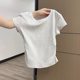 Tibetan Blue Shoulder Short-sleeved T-shirt Women's Summer New Design Pleated Waist Round Neck Slim-fit Slim-fit Short Top
