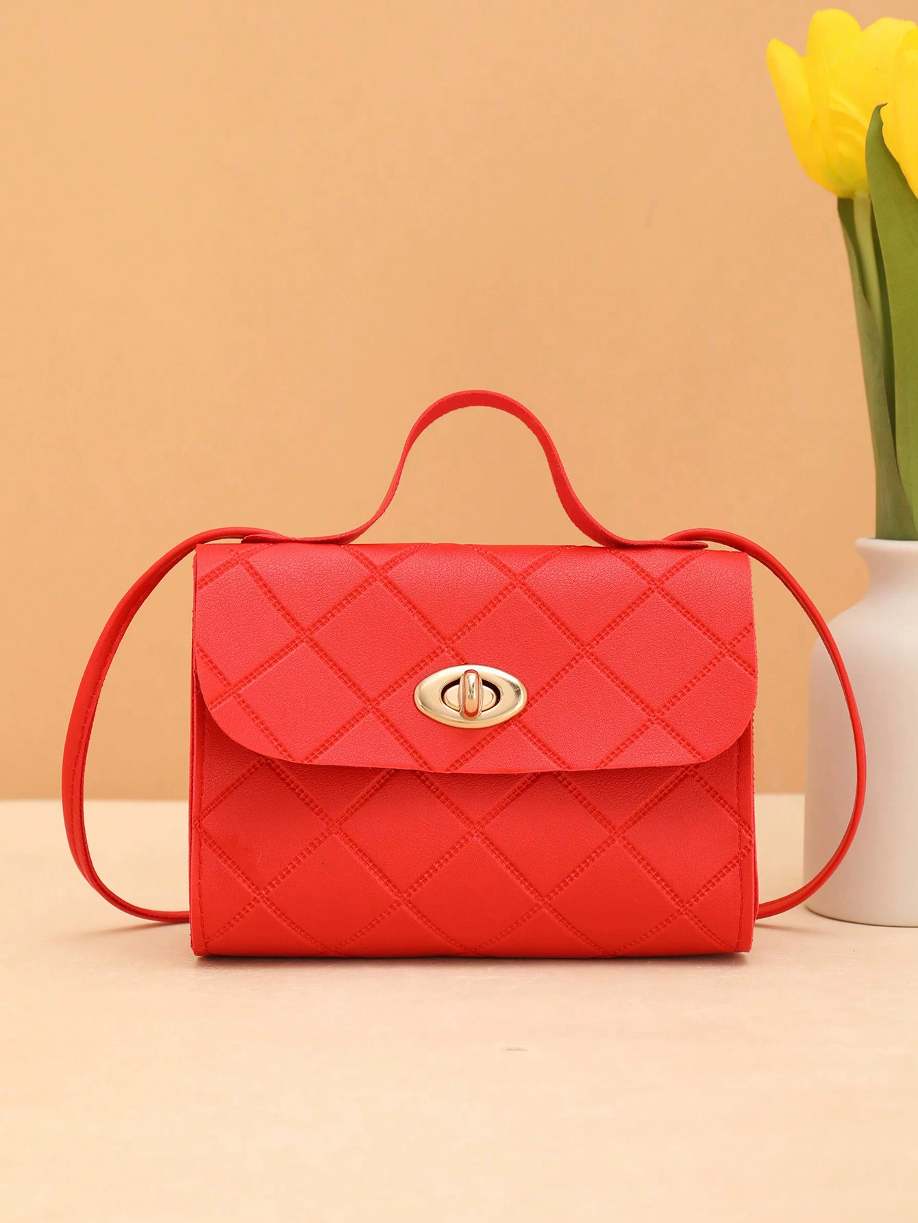 Одно плечо стеганная сумка‑handbag, модный ручной кроссбоди, лёгкая 0,082 кг, с поворотной застёжкой