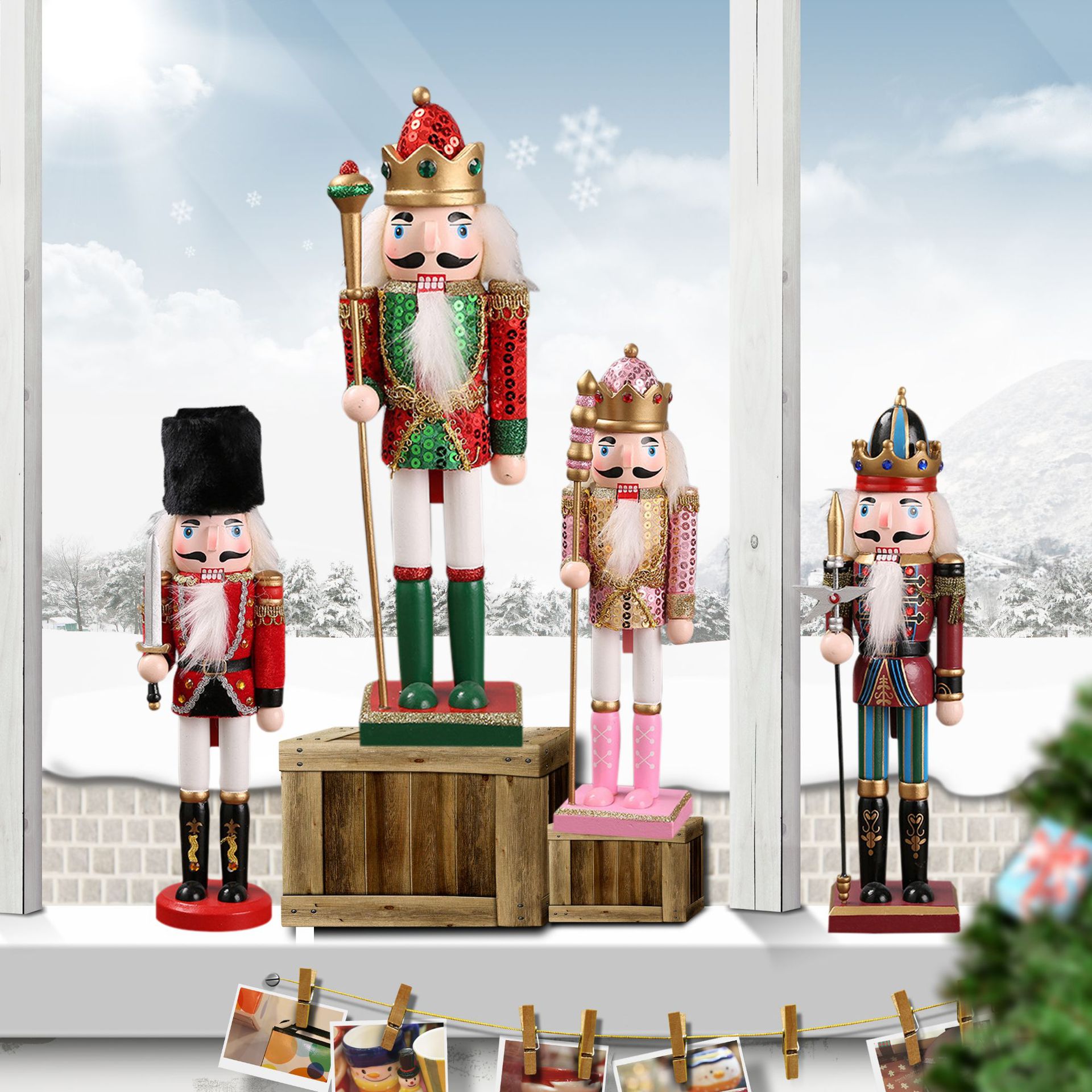 Cascanueces transfronterizos adornos de madera regalos de Navidad ventanas adornos de escritorio muñecas de rey soldado adornos