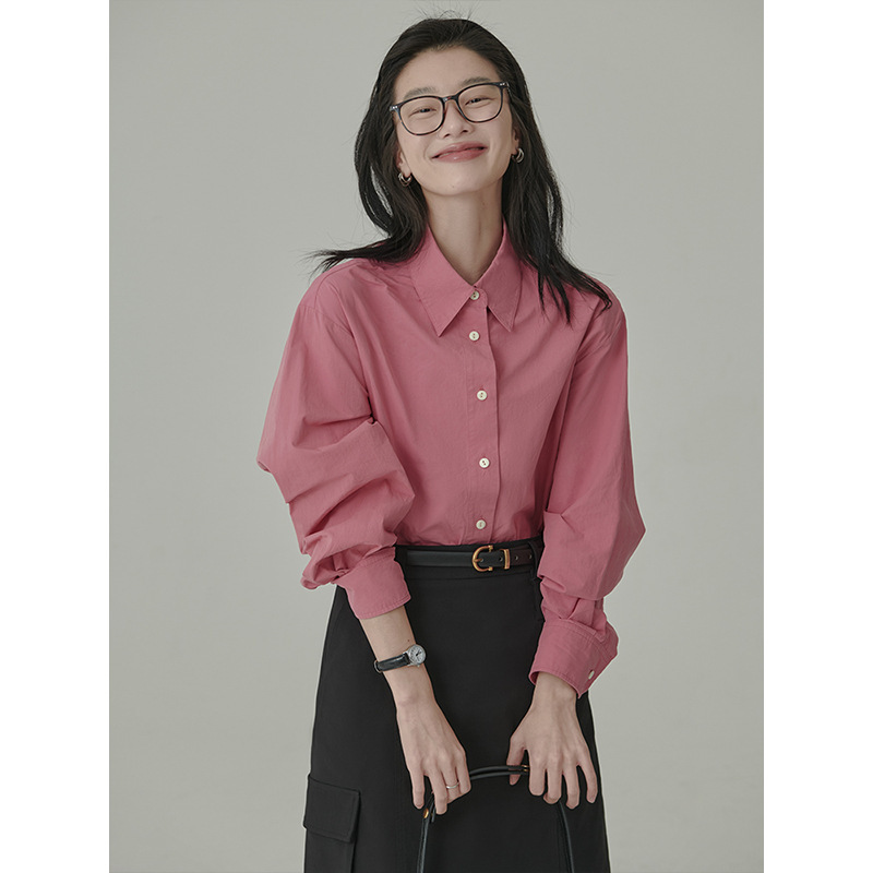 Spring and Autumn Simple Artistic Rainbow Sugar Color Cotton White Shirt Women's Loose All-match Slimming Basic Shirt