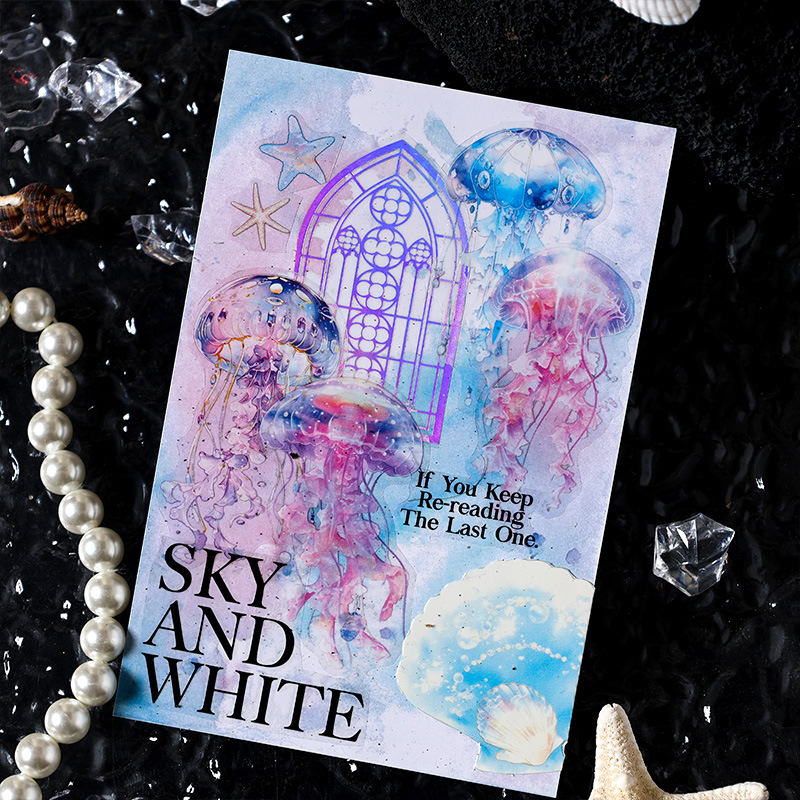 Océano waltz transparente pegatinas impermeables pet diy pegatinas diario pegatinas transfronterizas de vida marina pegatinas medusas