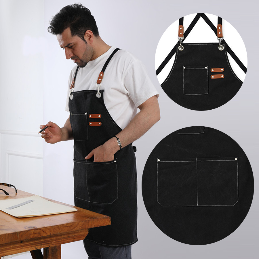 Algodón de lona grueso delantal de cocina café barbería ropa de trabajo carpintería jardinería correa de vaqueros cintura fábrica al por mayor