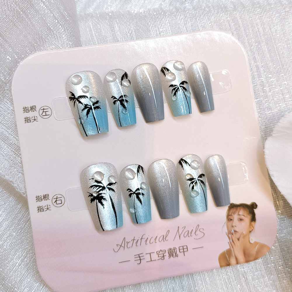 10 piezas decodificadas isla de coco parche de uñas azul y negro gradiente ojo de gato parche de uñas manuales de fototerapia para usar uñas