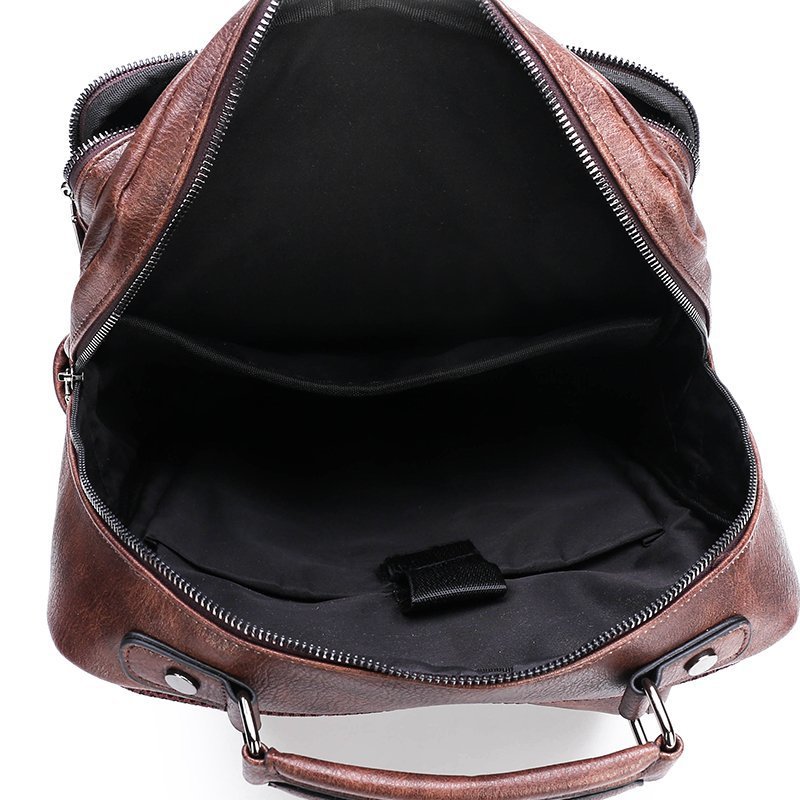Men's PU casual business backpack, computer bag, fashionable large capacity travel bag_voghion.com