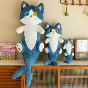 Shark Cat Doll Pillow Creative Different Pupil Shark Cat Plush Toy Long Rag Doll Sleeping Clamp Leg Doll Batch