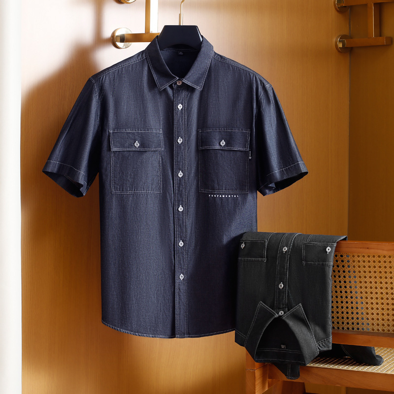 Cross-border Foreign Trade American Western Summer Short-sleeved Shirt Men's Loose Business Casual Trendy Denim Retro Men's Wear