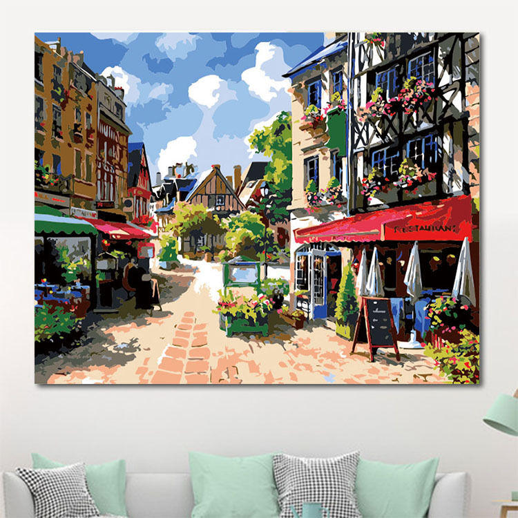 Pintura al óleo digital DIY al por mayor, paisaje costero, arquitectura, pintura decorativa para colgar en la sala de estar, pintura decorativa de villa costera, 30*40*5 image 18