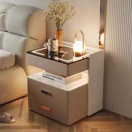 智能床头柜多功能收纳实木轻奢简约现代无线卧室充电高级床边柜