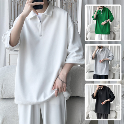 new pattern summer Waffle polo T-shirt Large Easy Solid Simplicity jacket men's wear