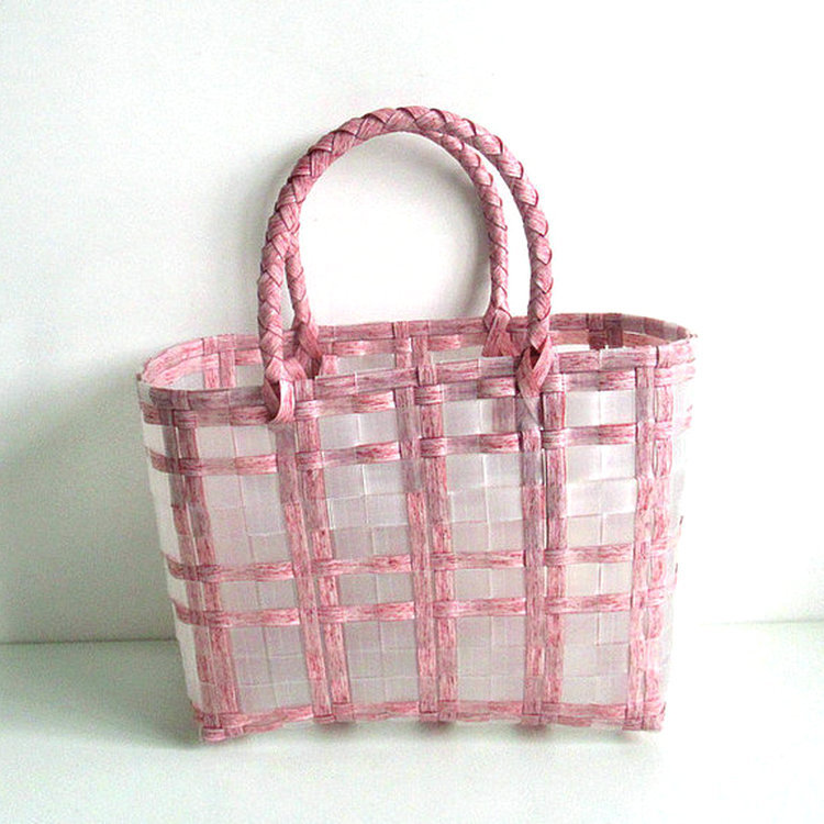 New Transparent Plastic Woven Bag Tote Basket Fashion Jelly Bag Beach Cabbage Basket Bag Pastoral Casual Bag
