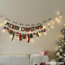 LED满天星灯串拉旗毛毡耶诞节装饰用品布麋鹿耶诞树装扮拉花吊饰
