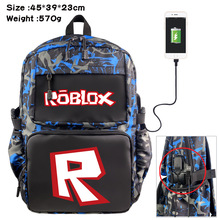 虚拟世界roblox双肩包USB充电书包电脑包尼龙防水迷彩潮流背包