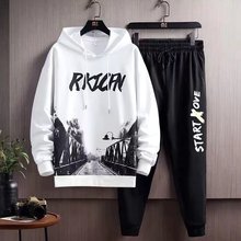 男生运动套装秋冬新款青少年潮牌休闲宽松卫衣长裤一整套