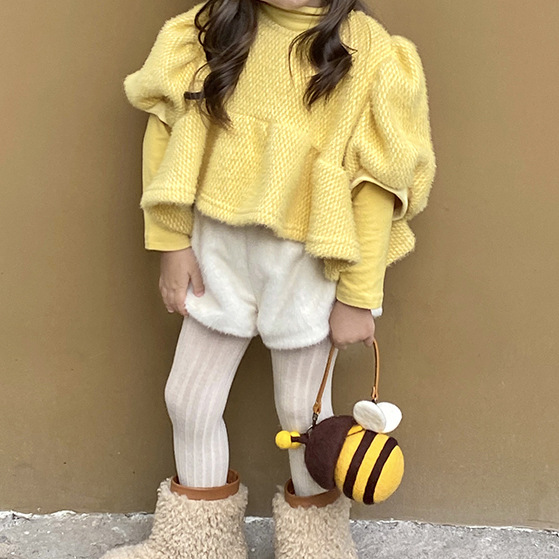 가을과 겨울 소녀 귀여운 봉제 흰 토끼 꼬리 반바지  새로운 세련된 유행 기모 올 매치 캐주얼 바지