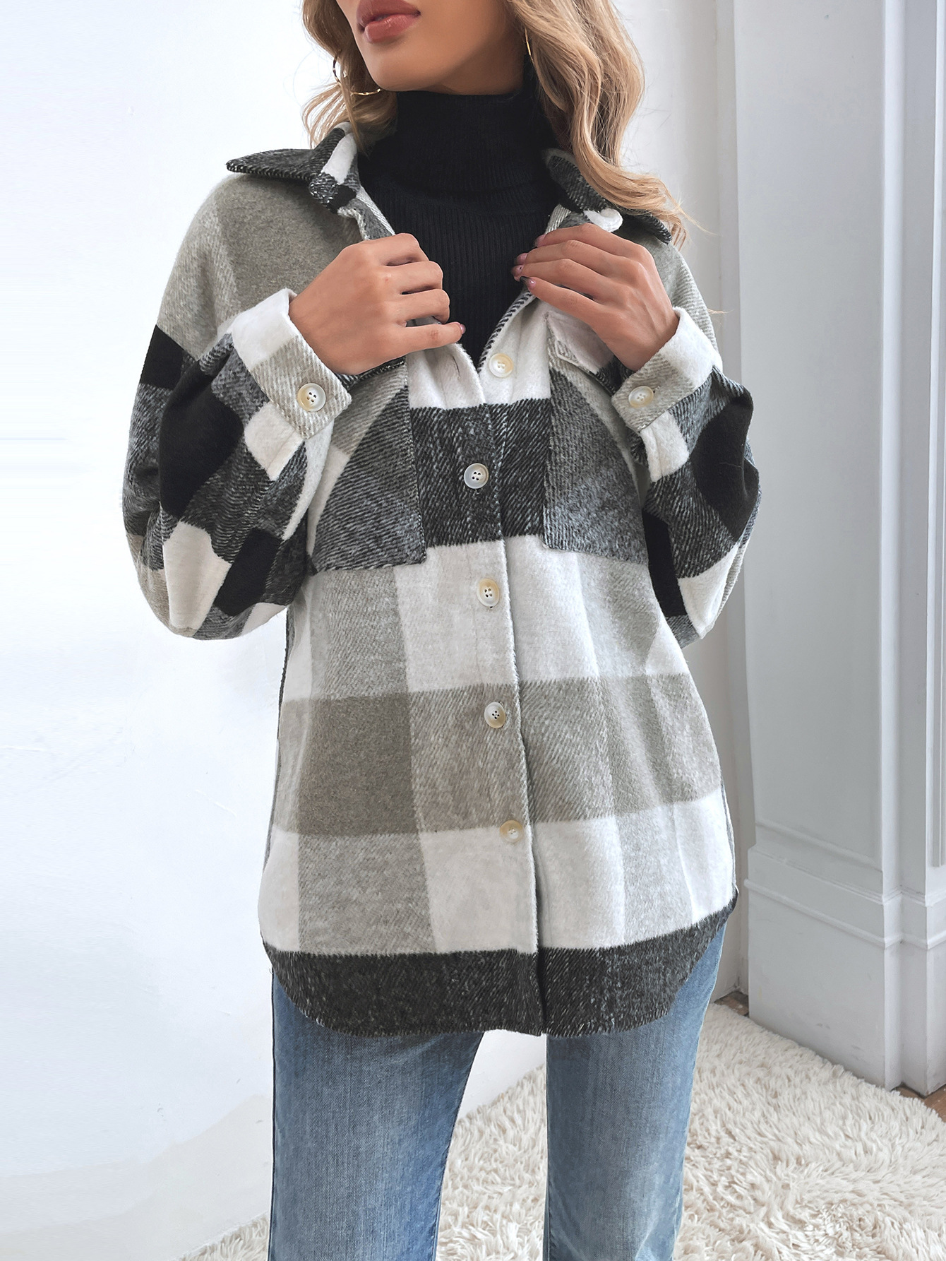 women s plaid single-breasted thick coat nihaostyles clothing wholesale NSJM79779