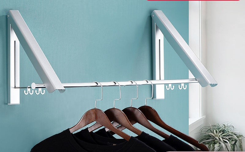 invisible Clothes hanger Space aluminum Punch holes fold Telescoping balcony indoor Outside the window outdoors Clothes drying pole Manufactor Direct selling