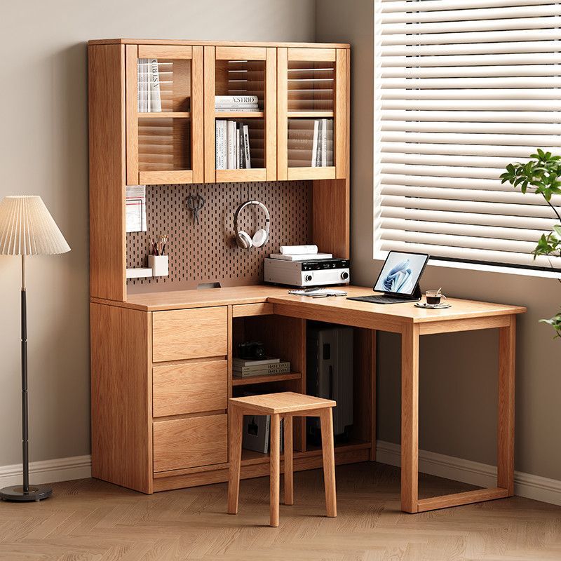 Solid Oak Wood Corner Computer Desk with Bookshelf and Drawers, 1.0m Study Desk with Bookcase, Popular Model Solid Oak Wood Corner Computer Desk with Bookshelf and Drawers, 1.0m Study Desk with Bookcase, Popular Model