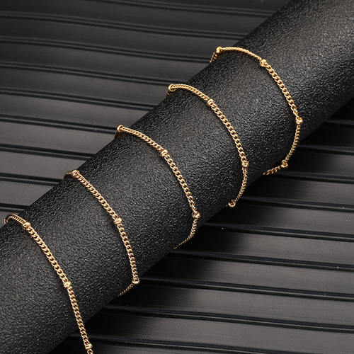 Color-protecting vacuum electroplating 18K gold stainless steel side body clasp pearl chain spacer twist chain DIY jewelry chain wholesale 