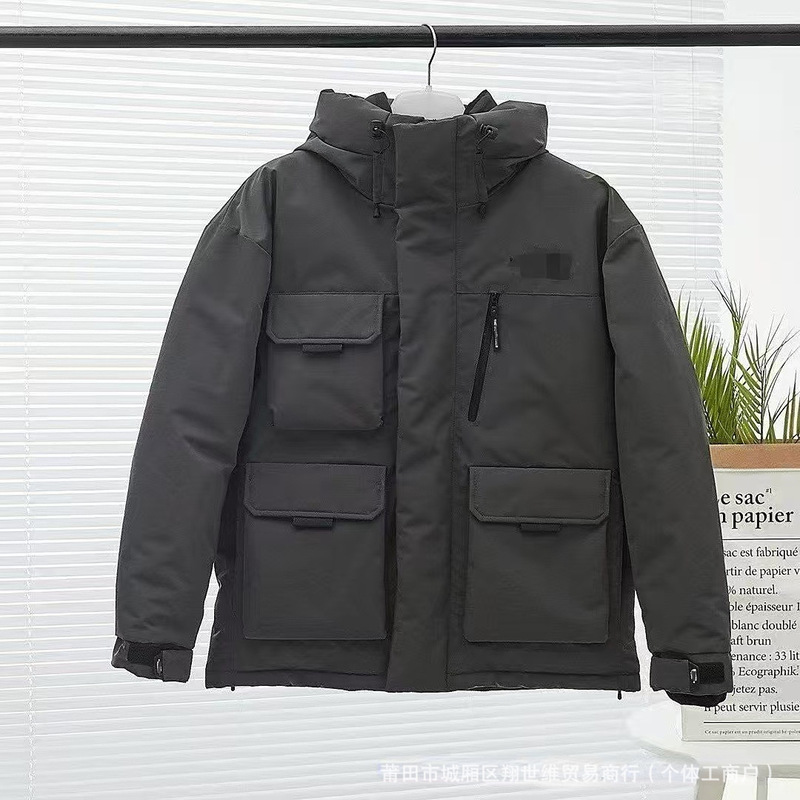 High-end new style North Face workwear down jacket with diagonal zipper pockets, stand-up collar, matching couple's design, hooded, fashionable and versatile outerwear High-end new style North Face workwear down jacket with diagonal zipper pockets, stand-up collar, matching couple's design, hooded, fashionable and versatile outerwear