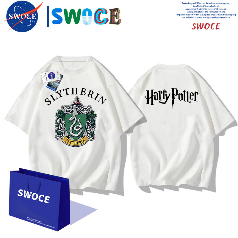 Harry Potter Harry Potter Snake House Cotton Short-sleeved T-shirt for Men and Women Summer Young Students Loose Half-sleeved T-shirt