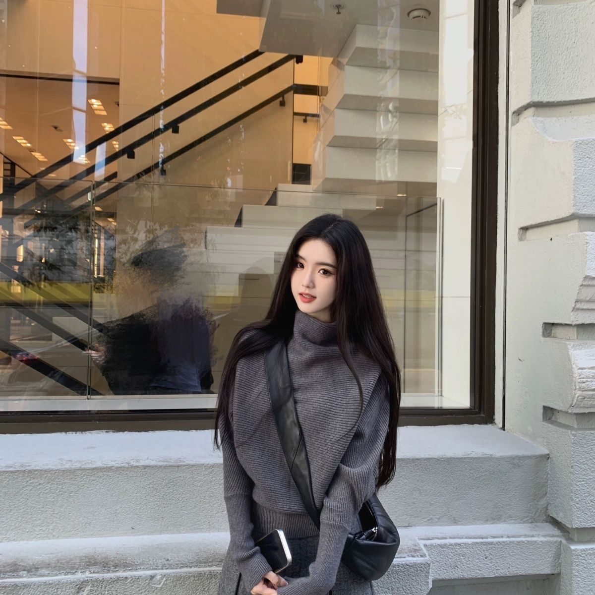 2026 Winter Ambiance-Inspired Outfit, Gentle Style, Retro Chic, Fashionable High-Neck Batwing Sleeve Knit Sweater, Beautiful Top