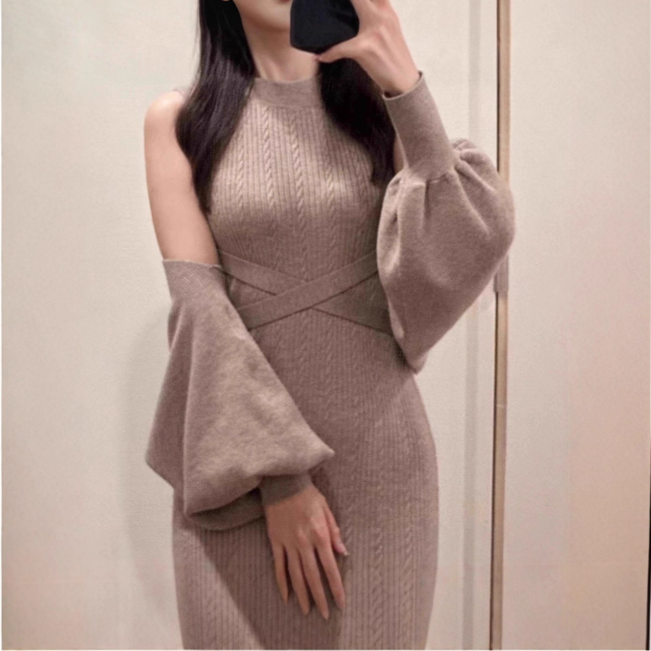 【黛珊】2025秋冬日系甜美四千金风优雅披肩麻花针织鱼尾裙套装