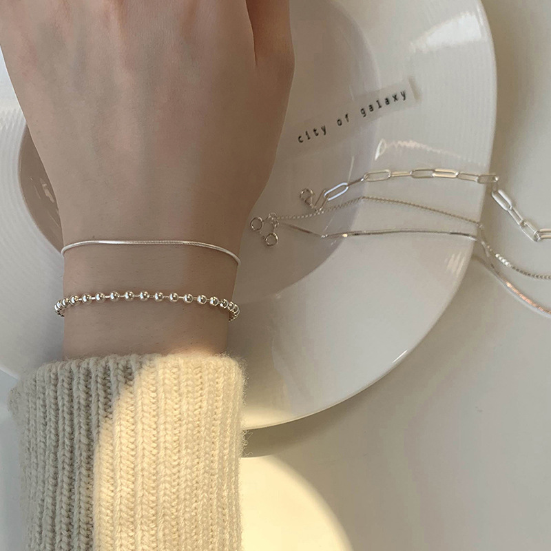 Plain Chain 925 Silver-Plated Thin Bracelet for Women Ins Cold Style Simple and Versatile Korean Student Personalized Popular Hand Jewelry